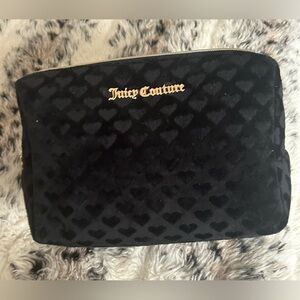 Juicy Couture Black Velvet Heart Cosmetic Pouch with Gold Logo